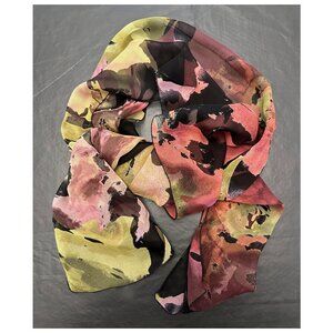 Silky Abstract Print Scarf in Pink, Green & Black